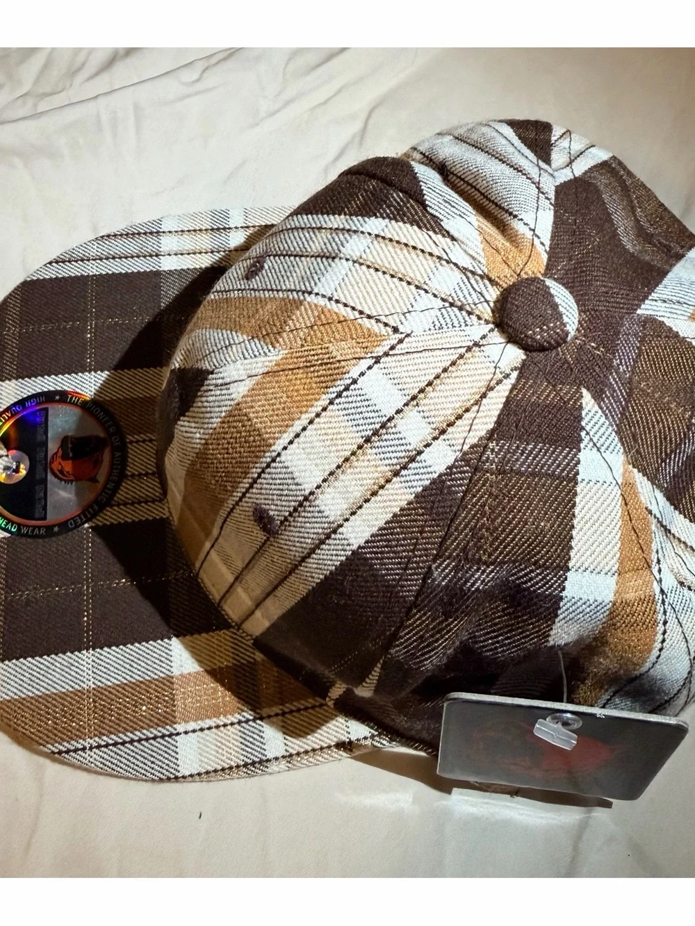 Vintage Y2K Brown Plaid Hat Size 7